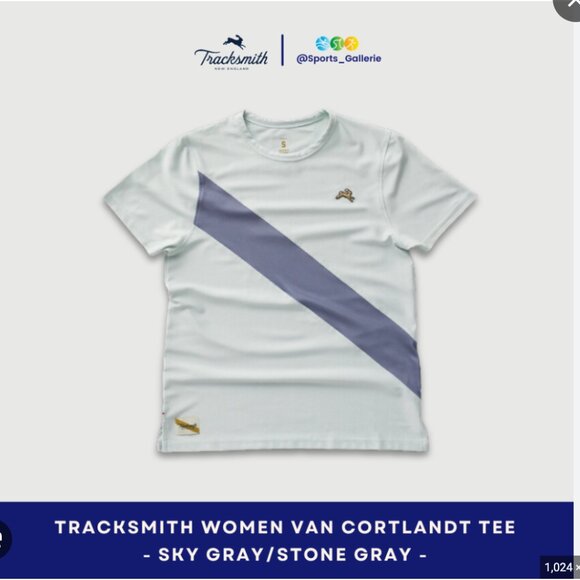 Women's Tracksmith Van Cortlandt Tee in Sky Gray/Stone Grey, Size Small - Picture 2 of 7